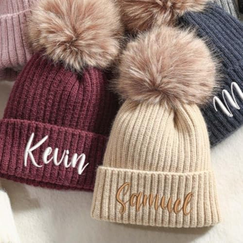 Personalisierte bestickte Mütze, Beanies, personalisierte Babymütze mit Namen, individuelle Partyhüte (Erwachsene (56–58 cm)