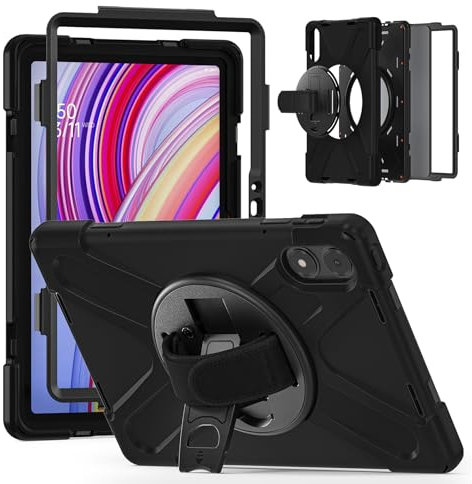BRAECN Funda para Xiaomi Redmi Pad Pro 12.1 Pulgadas, Carcasa Rugosa con Soporte de Rotación de 360°, Correa de Mano/Hombro, Carcasa Antichoque para Redmi Pad Pro 12.1, Negro
