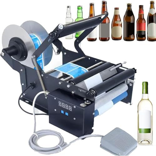 FANGQMM Electric Round Bottle Labeling Machine Semi-Automatic Round Bottle Labeling Machine 20-40 PCS/min Labeling Applicator Round Bottle/Can/Wine Labeler Maker for Cosmetics, Beverages, Food