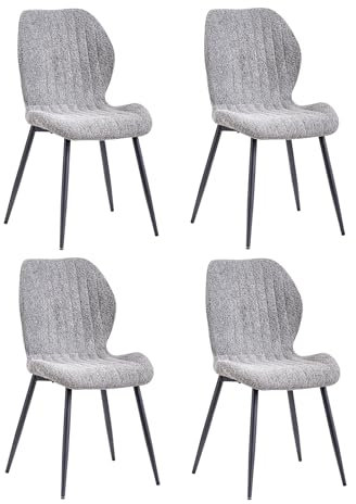 JZGORC Juego de 4 Silla de Comedor, Silla de Cocina de Lino, con Patas de Metal Negro, Cojín de Tela Relleno de Esponja de Rebote de Alta Densidad, Adecuada para Comedor, Cocina - Gris