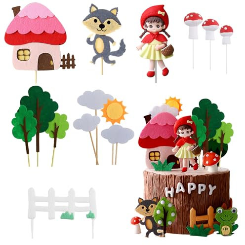 RobLuX 14 Stück Tortendeko Geburtstag RotkäPpchen Tortendeko Geburtstag Mädchen Torten Deko Mädchen Jungen Kuchendeko Geeignet für Geburtstagsfeiern Kinder Mottopartys Kuchendekorationen