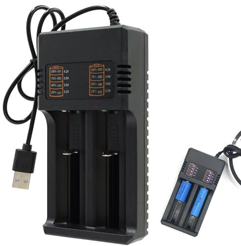 18650 Battery Charger, Universal Fast Charge 3.7V Li-ion Battery Charger for 18650 Rechargeable Battery for 18650 18490 18350 17670 17500 16340 14500 with USB Cable, LED Indicator