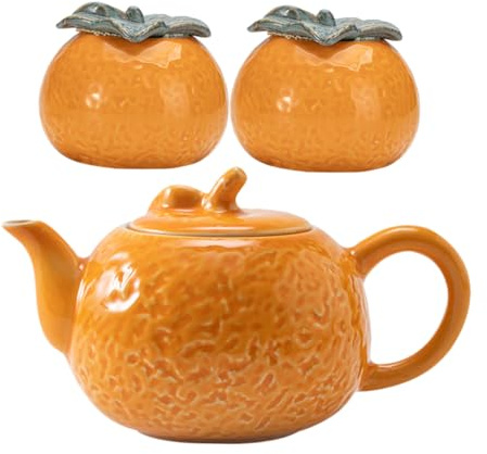 Ceramic Tea Kettle,Teapot Coffee Kettle,Set of Small Ceramic Orange Shaped Kettle Household Tea Ware for Tea Enthusiasts