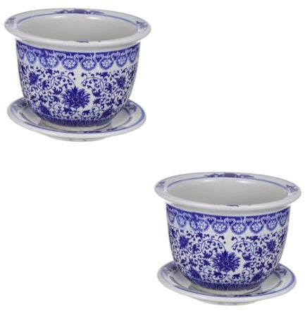 BESPORTBLE 2pcs Blue and White Porcelain Flowerpot Outdoor Pots Large Plant Pot Garden Face Planter Flower Vase And White Planter Flowerpots Outdoor Plant Stand Heavy Duty Saucer The Ceramics