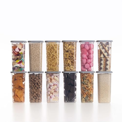 QOONA Luftdichte Vorratsdosen mit Deckel [1500ml - 12er-Set] Hellgrau - Stapelbar & platzsparend für die Küche, Mehl Aufbewahrung, Food Container, Vorratsbehälter, Aufbewahrungsbox
