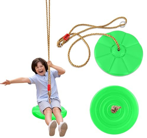 Hengrongshen Balancoire Exterieur, Balancoire Enfant avec Corde Escalade pour Enfant et Adulte, Siege Balancoire Charge Max 150kg, Balancoire de Disque pour Intérieure et Extérieure (Vert)