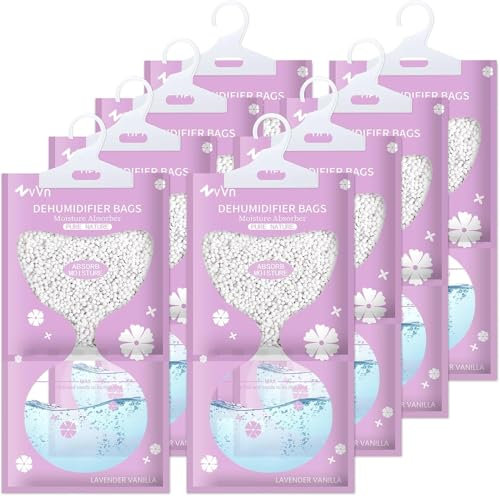 Luftentfeuchter Hängen,Humidity Pack 8 Packungen 95g*500ml,Entfeuchter Schrank mit Feuchtigkeitsfänger-Kristallen,für Schränke, Zuhause,Küche, Garage,Feuchtigkeit Anti-Schimmel Desodorierende(Lila)