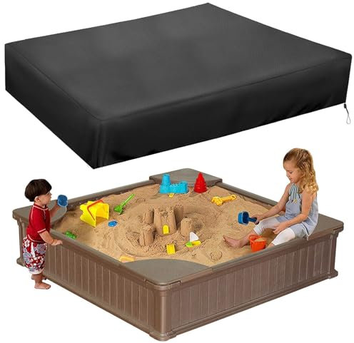 Cubierta para Arenero niños 120x120cm Impermeable y Resistente a los Rayos UV Cubierta de Piscina Cuadrada con Cordón Adecuada para Juguetes Infantiles de Jardín,Bañera de Jardín Pequeña(Negra)