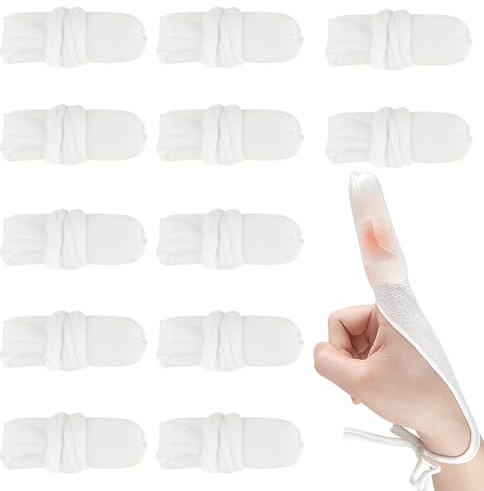 12 stycken fingerband, fingerlingar, bomull, fingerskydd vid skada | Fingerhylsor, universellt fixeringsbindemedel för arbete, kök, sårvård (vit, 8,5 x 3 cm)