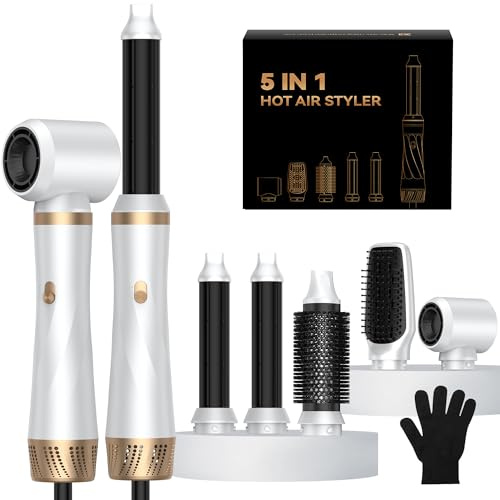 UMIGA Airstyler 5 in 1 Hairstyler mit Warmluftbürste, Föhnbürste, Rundbürste, Lockenstab & Glättebürste in 1000W Leistung & 3 temperaturstufen für Haar Volumen, Glätten, Locken und Föhnen Haarstyler