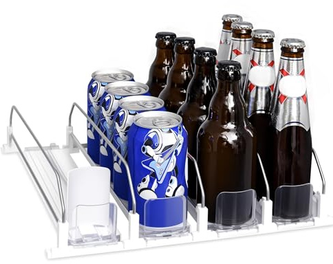 Aurinovellia Organizador de Bebidas, 4 Filas Soporte Automático para Latas de Frigorífico, Organizador de Latas para Frigorífico, 31×34×8 cm, Blanco (31CM-4 Grupo)
