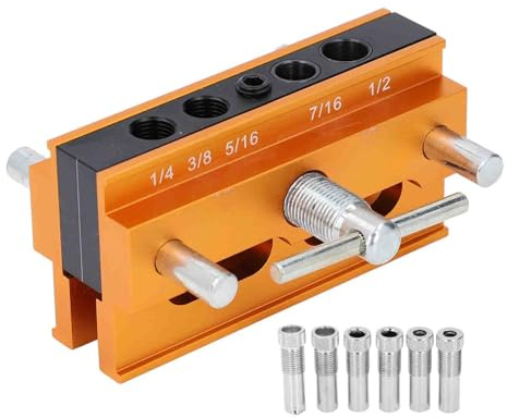 Gabarit de Perçage Bois Réglable, Kit de Tourillon Autocentrant, 6 Douilles, Largeur Ajustable - Précision Vis Biaise, Adapté pour Différents Diamètres de Forets, Usage Menuiseri