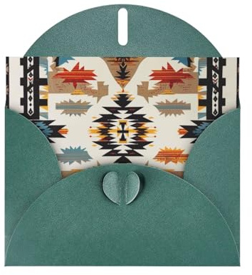 Indianer-Drucke, Perlenpapier, horizontale Festival-Grußkarte für Geburtstagskarten und alle Anlässe, Dunkelgrün