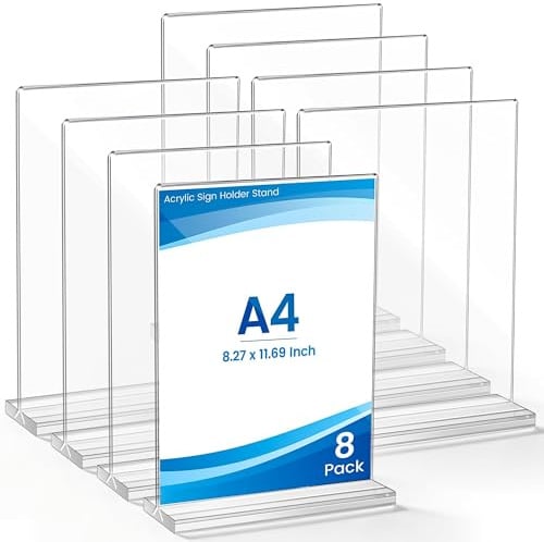 Aneco 8 Stück T-Ständer Aufsteller A4 Doppelseitiger Vertikaler Menükartenhalter,Acrylic Table Sign Holders,Tischaufsteller,Plexiglas Aufsteller A4 Für Restaurants,Cafés,Büros,Fotos