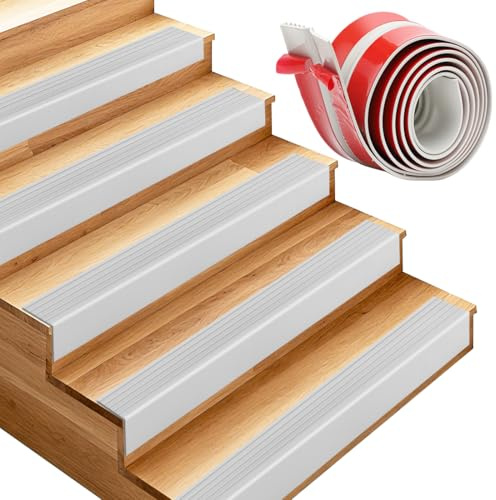 Treppenkantenprofil Selbstklebend, 4 Meter Rutschfeste Treppenkante, Flexible Treppenstufen, Antirutsch Treppen-Kantenschutz für Treppenstufen im Innen- und Außenbereich (Grau)