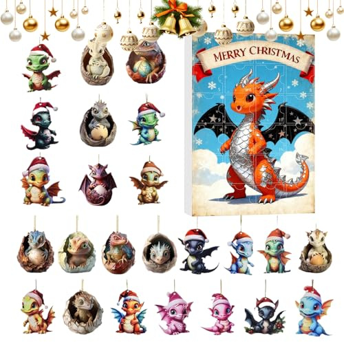 demaxiyad Adventskalender | 2D Adventskalender 24 Tage Innendekoration, 2025 Ornamente Spielzeug Drachen für Adventskalender | Für Büro Auto Wohnzimmer Geburtstag Erwachsene Freunde