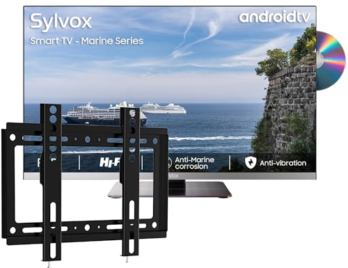 SYLVOX 12 Volt TV, 22 Zoll Camping Travel Fernseher, 1080P Smart Android TV integriertem DVD-Player, Rahmenloser DC/AC Powered Triple Tuner WiFi Bluetooth für Wohnmobil Truck Caravan HGVS Boote