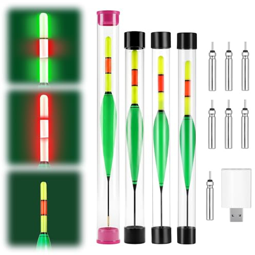 Hahorpa Angelposen Set, LED Posen Angeln mit Bissanzeiger und CR425 Batterie Ladegerät, Farbwechselsystem LED Posen, Angeln Schwimmer Karpfen Forellen Zubehör, Leuchtposen für Meer Süßwasser Teiche
