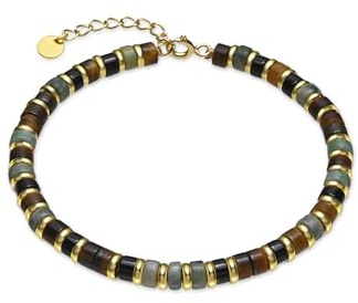 LUXENTER Armband aus 925er-Sterlingsilber mit Tigerauge, Finish in 18-karätigem Gold, Farbe Braun, Steinarmbänder, Damenschmuck, Modell Ryhu