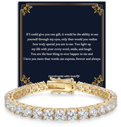 GULICX Tennis Bracelet for Women, 5mm Cubic Zirocnia Ladies Diamond Bracelet Birthday Mothers Day Christmas Jewelry Gift for Friend Mum Daughter Sister (Silver/Gold/Rose Gold) (Gold)