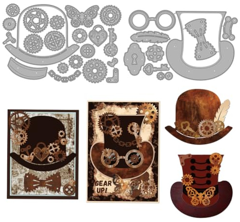 MAYJOYDIY Steampunk Metall Stanzen Zahnrad Hut Schneidevorlage Retro Metall Zahnrad Prägetool Schneideformen für DIY Papier Basteln Kartenherstellung Scrapbooking Album Deko