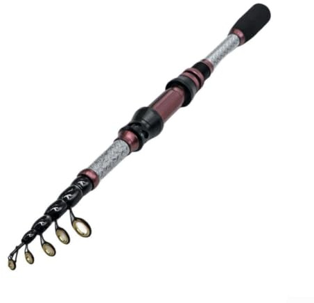 Canna da pesca telescopica in carbonio con mulinello in metallo e punta solida, portatile, design pieghevole, colore rosso rosa, lunghezza 2,1 m (1,8 m)