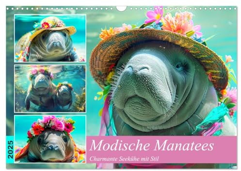 Modische Manatees. Charmante Seekühe mit Stil (Wandkalender 2025 DIN A3 quer), CALVENDO Monatskalender: Die trendige Seite der liebenswerten Dugongs! (CALVENDO Tiere)