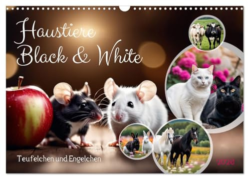 Haustiere - Black and White (Wandkalender 2026 DIN A3 quer), CALVENDO Monatskalender: Engelchen und Teufelchen (CALVENDO Tiere)