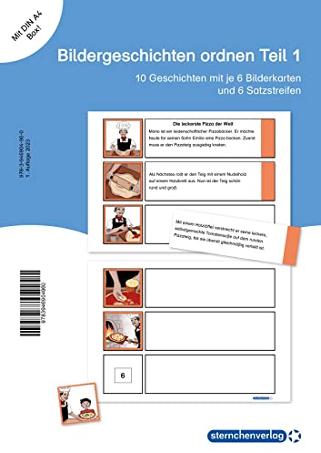 Bildergeschichten ordnen – Teil 1 Schülerarbeitsmaterial für die 2. bis 3. Klasse: 10 Geschichten mit je 6 Bildkarten und 6 Satzstreifen in der DIN A4-Box mit Etikett gratis