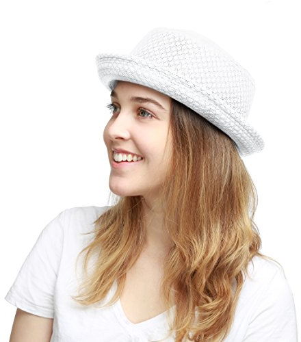 The Hat Depot Unisex leichte klassische weiche coole Mesh Pork Pie Hut, Weiss/opulenter Garten, L/XL