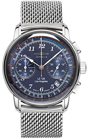 Zeppelin Herrenuhr mit Milanaiseband Serie LZ126 Los Angeles Chronograph Datum 7614M-3
