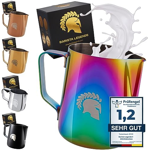 Barista Legends® Pot à lait en Coloré inoxydable 600ml avec bec verseur spécial Latte Art - Pichet Coloré- Pichet à lait en acier inoxydable Barista - Accessoires Barista
