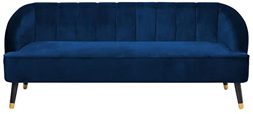 3-Sitzer Sofa Samtstoff blau gesteppt mit hohen Füßen schwarz / gold Alsvag
