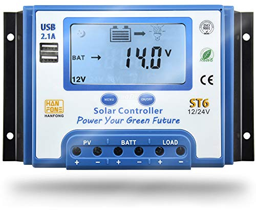SolaMr 40A Solarladeregler 12V/24V Intelligenter Regler mit LCD-Display und doppeltem USB-Anschluss für Solarbatterien - 40A