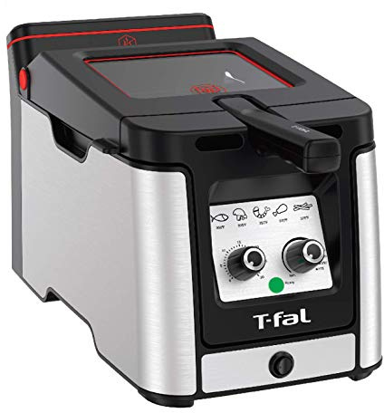 T-fal Deep Fryer with Basket, Electrics Stainless Steel 3.5 Liter Oil Capacity, 2.6 Pound Food Capacity 1800 Watts Easy Clean, Temp Control, Digital Timer, Oil Filtration, Dishwasher Safe Parts Silver