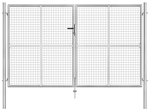 vidaXL Gartentor Gartentür Zauntor Gartenpforte Zauntür Hoftor Gartenzaun Tor Doppeltor Flügeltor Doppelflügeltor Verzinkter Stahl 306x200cm Silbern