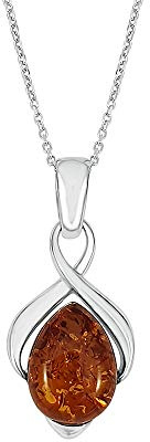 Kiara Jewellery 925 sterlingsilver brun bärnsten oändlighetshänge halsband på 45 cm sterling silverkedja, Sterlingsilver, Amber