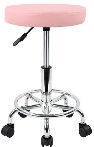 KKTONER Rollhocker höhenverstellbar drehbar Barhocker Arbeitshocker aus Kunstleder Bürohocker Pink