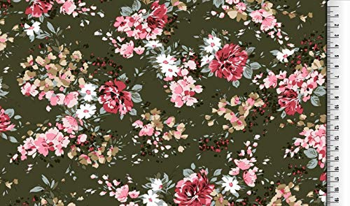 Fabrics-City bunt-grün reine Baumwollstoff mit Blumenmuster, Baumwollmischgewebe zum Nähen, Basteln & Dekorieren, ideal für Kleidung, Accessoires Heimtextilien Stoff, 5130