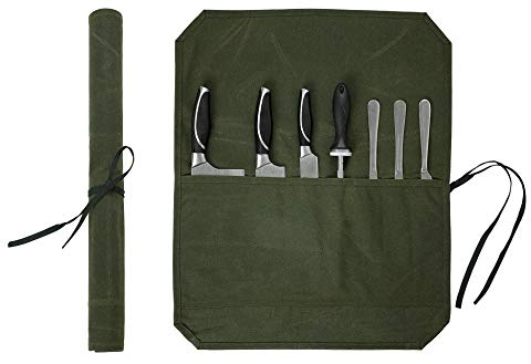 strapazierfähiges gewachstes Segeltuch,wasserfeste langlebige Messer-Rolltasche, tragbare Messertasche für Köche (Armeegrün)