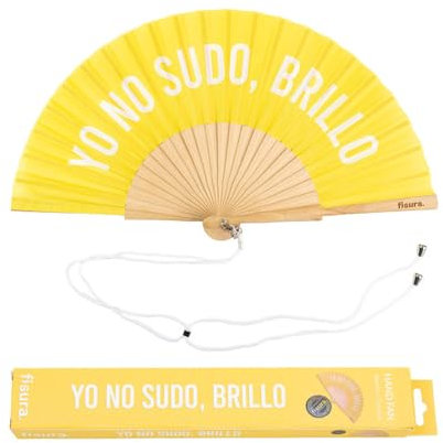 Fisura - Original handheld folding fan with the message in Spanish. Wooden fan. Original holding Hand Fans. Fan with hanger included (Brillo, yellow)