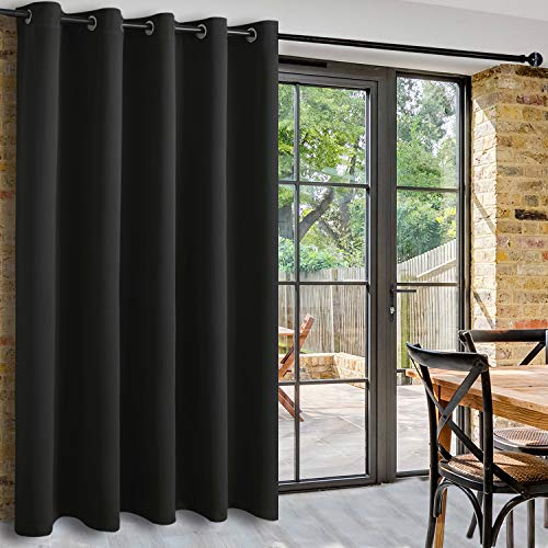 DWCN Terrassen-Schiebetür-Vorhänge – extra breite Vorhänge für Glastür, Raumteiler, Verdunkelungsvorhang, Thermovorhang mit Ösen oben für Schlafzimmer-Partition, 2 m breit x 2,1 m hoch, schwarz