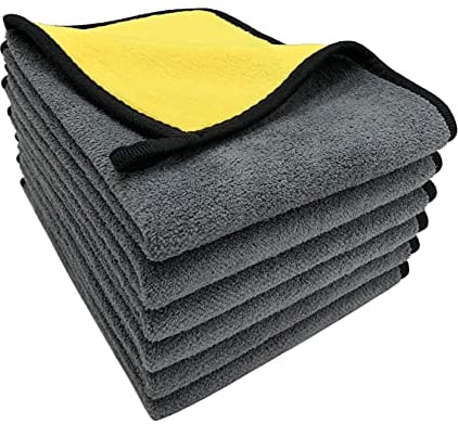 VAIYNWOM Set de 6 Paños de Coche, 550GSM Super Suave y Cuidadosos Paños de Bayeta Microfibra sin Pelusas para la Limpieza de Coches y Motocicletas, 30x40cm(±1cm), Giallo