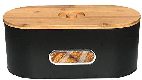SOTECH Brotbox mit Bambusdeckel für Küche Moderne Metallbox Brotaufbewahrungsbehälter (schwarz)