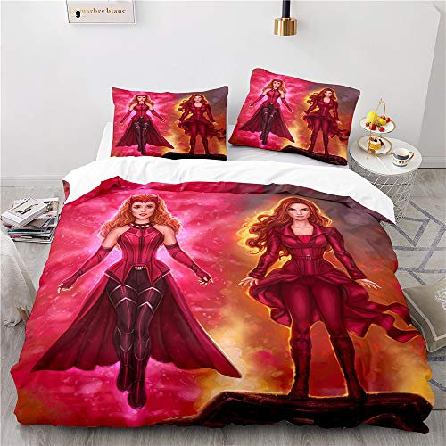 NICHIYOBI Wanda Vision Bettbezug Bettwäsche Set - Bettbezug und Kissenbezug,Mikrofaser,3D Digital Print dreiteiliger Bettwäsche (7,140 * 210cm+80 * 80cm)
