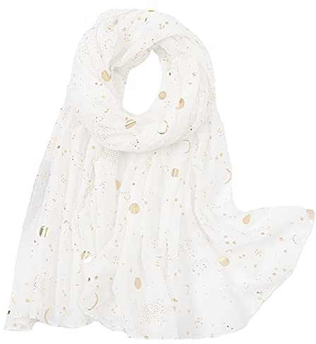 KAVINGKALY Schals für Damen Fashion Leichter Gold Stempel Schal Weiß und abendliche funkelnde Schals für Frauen (Weiß)