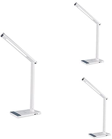 JANDEI -LED-Schreibtischlampe mit drahtlosem Ladegerät (QI-Smartphones), Wireless QI und USB, Nachttischlampe, Leselampe mit Touchscreen, 3 Farbtöne, dimmbar (3 EINHEITEN)