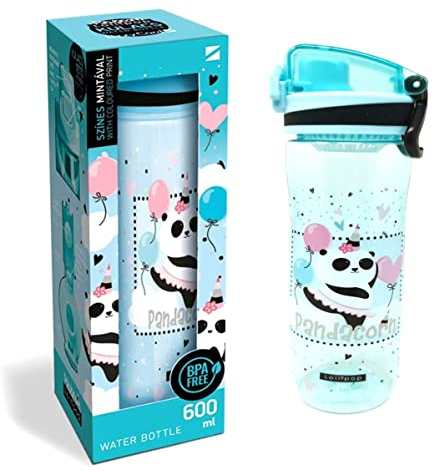 Theonoi Bouteille d'eau fine anti-fuite pour enfants avec infuseur à fruits sans BPA 600 ml pour l'école, aire de jeux, sport, plein air (ours panda)