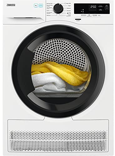 Zanussi ZDHK286H Secadora con Bomba de Calor de Libre Instalación, 8 Kg, Motor Inverter, Programa Antiarrugas, Filtro EcoFlow, Display LCD, Inicio Diferido, Blanco, A+++/B