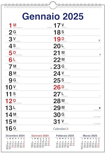Calendario 2026 da muro mod. XL con più spazio per scrivere. (A3-30x42 CM - CLASSICO) - Calendario con santi e lune.